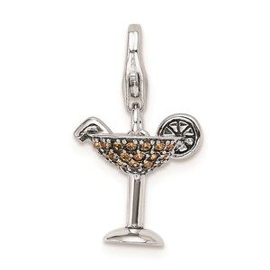 925 Sterling Silver Yellow Swarovski Martini Glass w/Lobster Clasp Charm Pendant